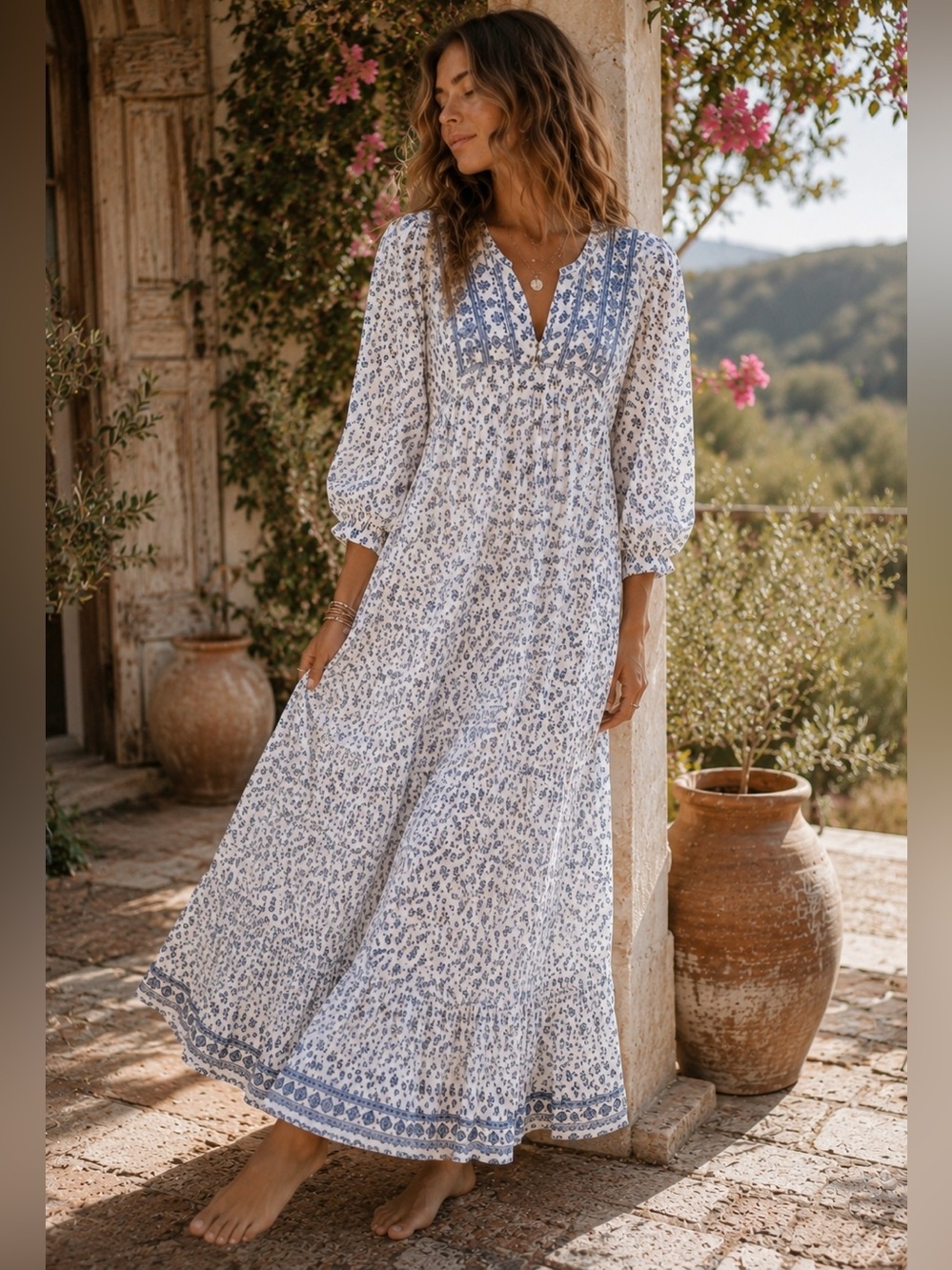 Karni Printed Cotton Empire Waist Lightweight cottagecore Maxi Dress Size small